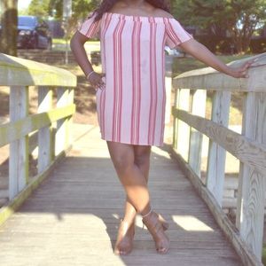 Striped Off-the shoulder Sun Dress